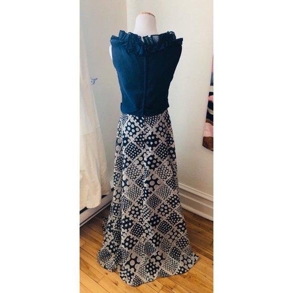 Rare Authentic Vintage Miss Elliette Polka Dot Ruffle Neck Maxi Dress Size M - Picture 4 of 9